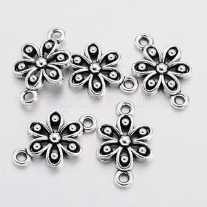 Antique Silver Floral Connectors, Tibetan Style Alloy (50 Pieces)