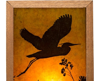 Blue Heron Mica Night Light - Ręcznie robione, fantazyjne oświetlenie - Ptaki Zwierzęta