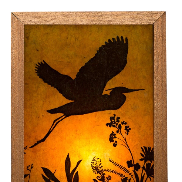 Blue Heron Mica Night Light - Handmade Whimsical Lighting - Music Animals