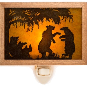 Bears Greeting Night Light - Plug In Handmade Lighting Mica