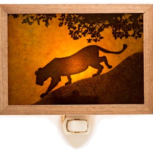 Mountain Lioness Mica Night Light - Soft Glow Handmade Lighting Nature Scene