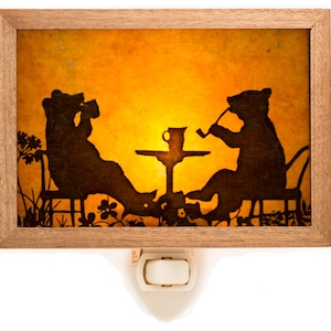 Handmade Mica Night Light - Bears Dining - Soft Glow Plug-in Lighting For Home - Whimsical Practical Decor
