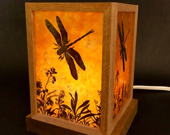 Dragonfly Shoji Mica Desk Lamp - Table Lamp - Handmade Night Light - Soft Glow