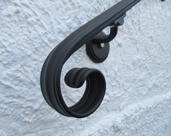 5 Ft. Wrought Iron Hand Rail Wall Rail Stair Step Railing Wall Mount Handrail Elegant Scroll Design