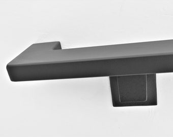 2"x1" Metal/Steel Handrail for stairs/steps, Satin Black Ultra-Modern ADA Design w/Square Brackets Handmade in the USA