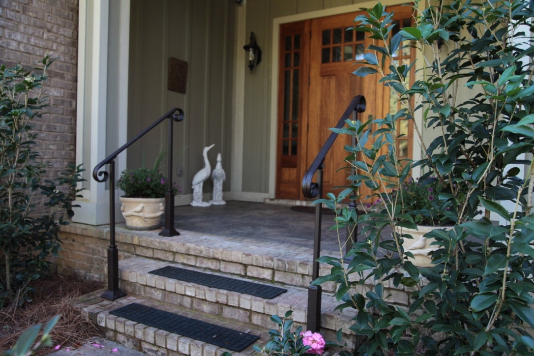 7 FT Wrought Iron Handrail Step Rail Stair Rail With Decorative Posts ...