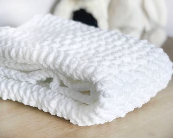 Super Soft Crochet Baby Blanket (White) - Perfect for the nursery, pram and playtime
