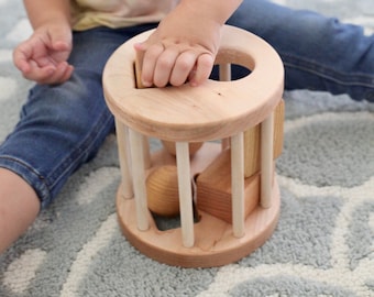 Wooden Shape Sorter Toy- Montessori Inspired Wooden Toddler Toy- Natural Wooden Toy