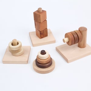 4 Montessori Dowel Toys---Toddler Stacking Set