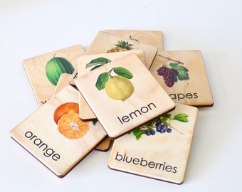 Wooden Montessori Flashcards---Learning Fruits Flashcards