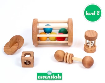 Montessori 4-8 Month Baby Set of 5 Toys -- Montessori Infant Set -- 4-8 Month Motor Development Set