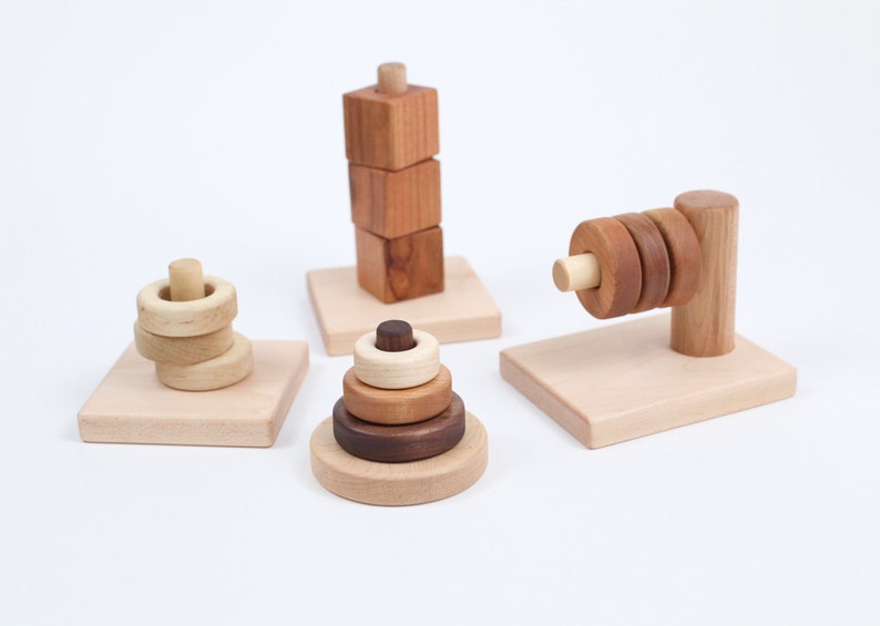 4 Montessori Dowel Toys---Toddler Stacking Set
