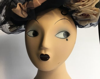 Vintage 1950's Net Ring, Roses, Bow Hat