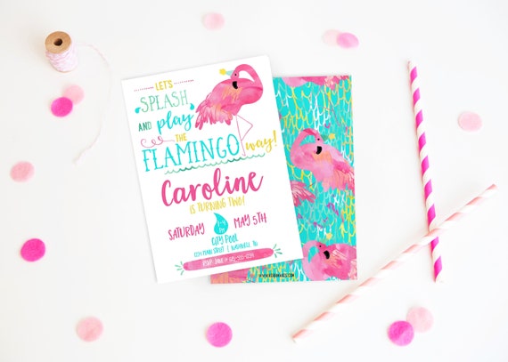 Flamingo Pool Party Birthday Invitation DIGITAL FILE, Summer Birthday, Pool Party invite, Swimming party, let’s flamingle, first birthday, Il_570xn