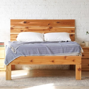 Plank Standing Platform - Rustic Modern Platform Bed Frame and Headboard - Solid Wood Handmade in USA