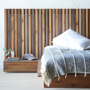 The Cody - Platform Bed Frame and Headboard - Extended Headboard - Contemporary - Solid Wood - Floating Drawers - Handmade in USA