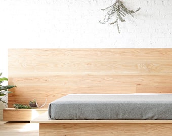 The Driftless - Solid Wood Platform Bed Frame with Wide Headboard & Floating Drawers - Handmade