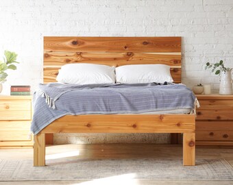 Plank Standing Platform - Rustic Modern Platform Bed Frame and Headboard - Solid Wood - Handmade in USA