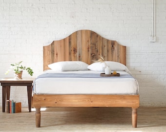 The Wyoming Bed Frame - Platform Bed Frame & Headboard - Antique Inspired - Solid Wood - Handmade in USA