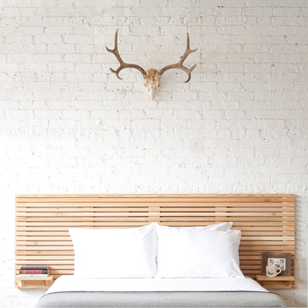 The Big Carolina Headboard - Extended With Floating Shelves - Solid Wood Rustic Modern and Farmhouse Organic Bed Board - Handmade in USA
