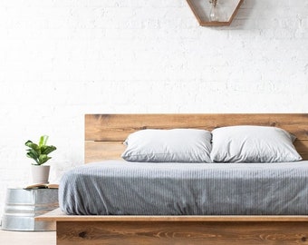Ol' Weathered Plank Low Pro - Rustic Modern Platform Bed Frame & Headboard - Loft Style - Solid Wood Handmade in USA