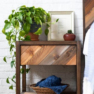 Rustic Chevron Solid Barn Wood Bedside Table / End Table - Handmade in USA