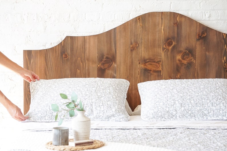 Natural solid wood headboard. Americana design. Rustic antique inspired. Handcrafted in the USA. Heirloom quality furniture. Bedroom furniture.