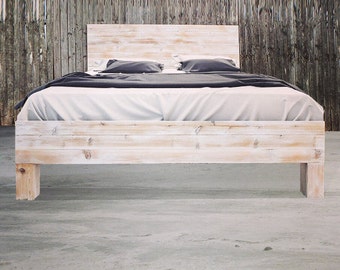 Rustic Beach Wood - Whitewashed Barn Wood Style Bed Frame - Handmade in USA