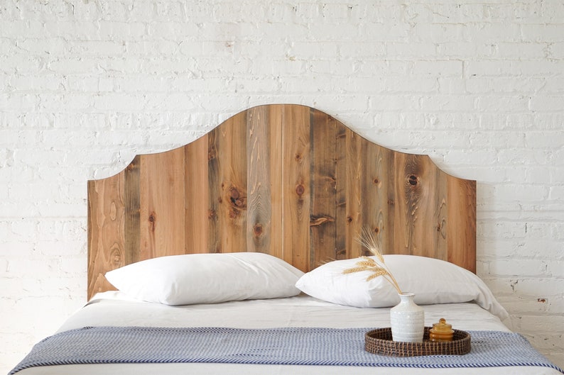 Natural solid wood headboard. Americana design. Rustic antique inspired. Handcrafted in the USA. Heirloom quality furniture. Bedroom furniture.