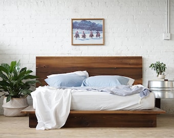 Low Pro Bed - Rustic Modern Platform Bed Frame & Headboard - Loft Style - Solid Wood - Handmade in USA
