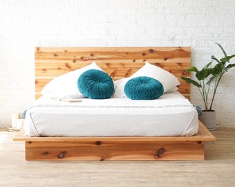 The Woodland - Platform Bed Frame and Headboard - Rustic Modern - Loft Style - Natural Solid Wood - Handmade in USA