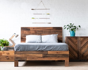 The Homestead Bed - Rustic Rough Sawn Barnwood Bed - Repurposed Timber - Handmade in USA