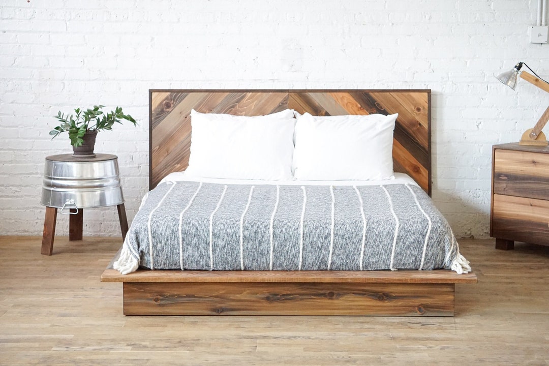 Chevron Low Pro Bed Platform Bed Frame & Headboard Rustic Modern Low