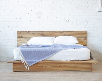 Plank Low Pro - Rustic Modern - Platform Bed Frame and Headboard - Loft Style - Solid Wood Handmade in USA