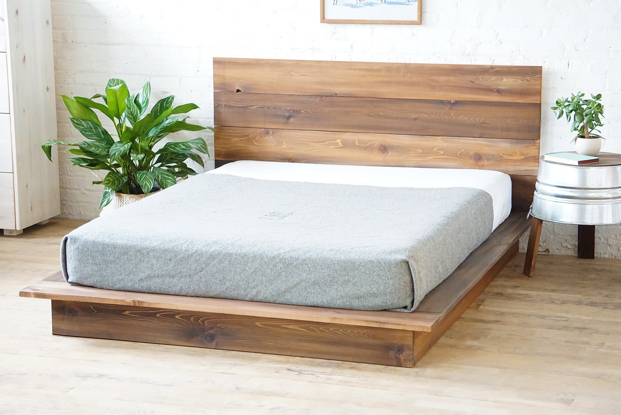 Plank Low Pro Rustic Modern Platform Bed Frame and Headboard Loft