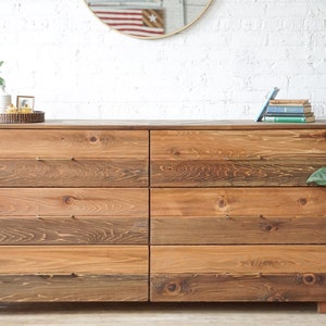 Natural solid wood dresser or storage chest. Furniture for home storage. Chevron pattern detailing. Solid wood drawers. Handcrafted in the USA. Heirloom quality. Sustainably sourced. Bedroom.