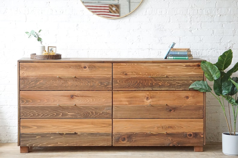 Natural solid wood dresser or storage chest. Furniture for home storage. Chevron pattern detailing. Solid wood drawers. Handcrafted in the USA. Heirloom quality. Sustainably sourced. Bedroom.