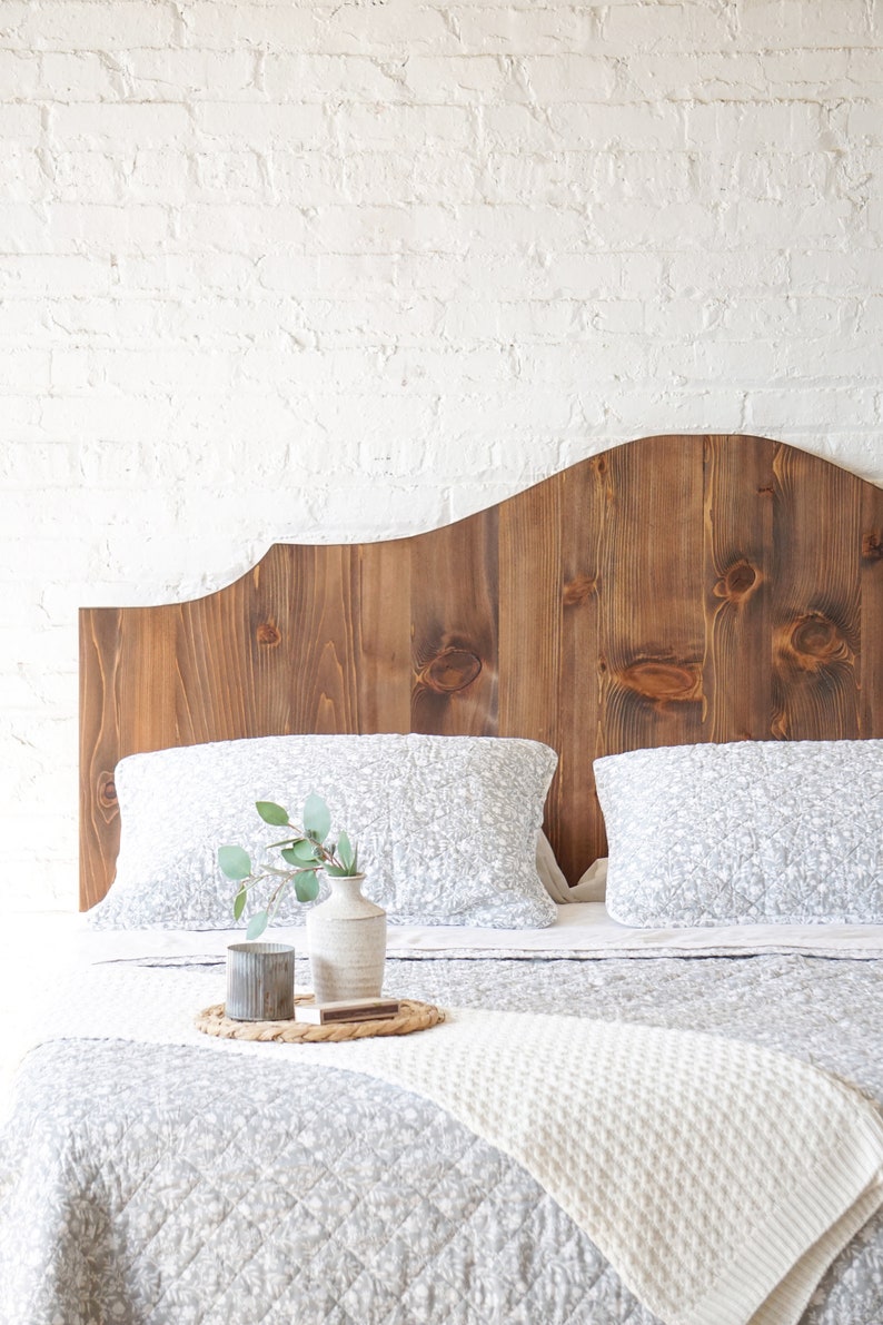 Natural solid wood headboard. Americana design. Rustic antique inspired. Handcrafted in the USA. Heirloom quality furniture. Bedroom furniture.