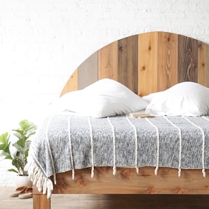 Handmade Rustic Modern Bed Frame – Round Headboard, Solid Wood