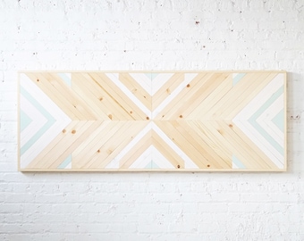 The Pine Island Tribal - Original Wall Art - Natural Chevron Headboard - Farmhouse Bed Board - Organic - Handmade in USA