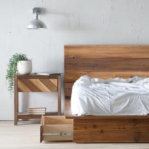 Low Pro Stow - Rustic Modern Platform Bed Frame and Headboard - Loft Style - Storage Bed