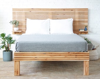 The Big Carolina Bed - Extended Headboard - Platform Bed and Natural Solid Wood Headboard - Rustic Modern - Mid Century - Handmade in USA