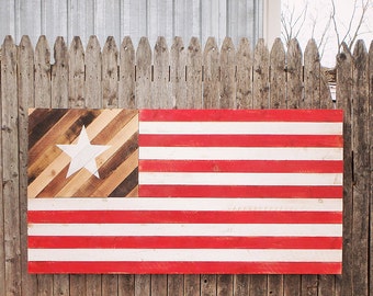 The Native Flag - Large Rustic Wood Vintage Style American Flag - Handmade in USA