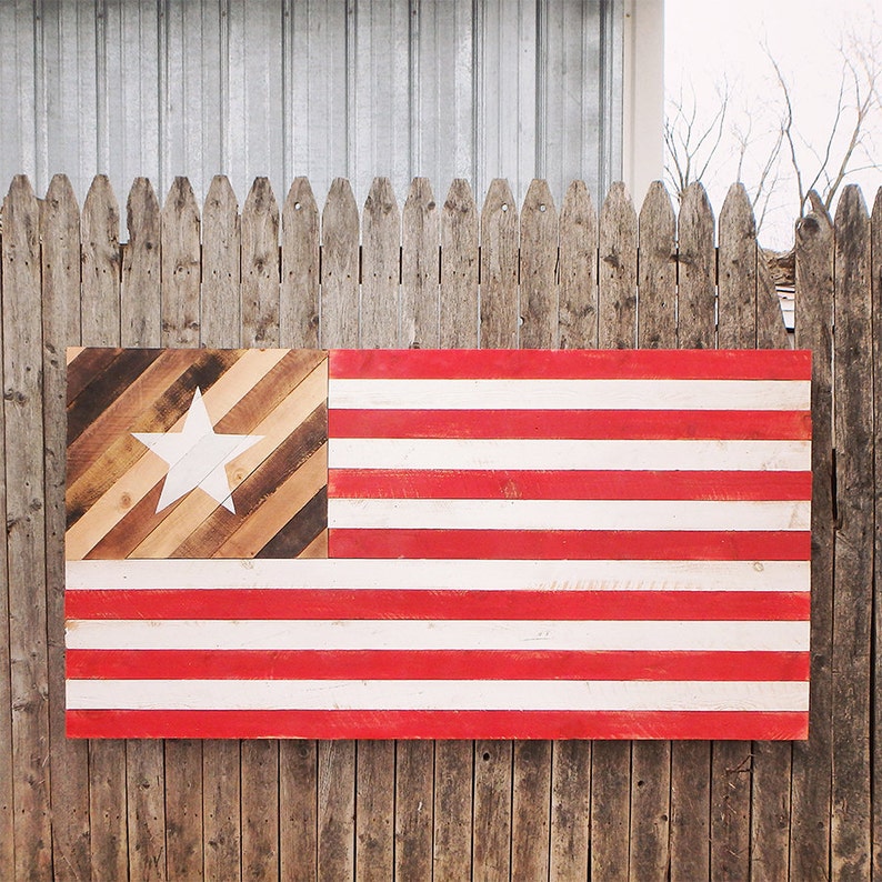 The Native Flag Large Rustic Wood Vintage Style American Flag Handmade in USA image 1