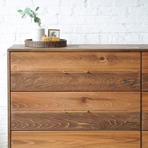 Natural solid wood dresser or storage chest. Furniture for home storage. Chevron pattern detailing. Solid wood drawers. Handcrafted in the USA. Heirloom quality. Sustainably sourced. Bedroom.