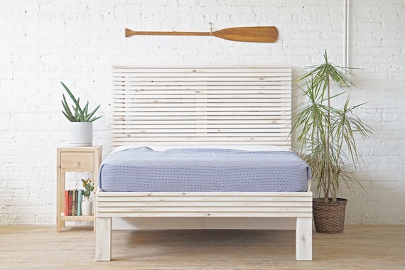 The Carolina Stow Bed - Storage Bed -  Platform Bed and Headboard - Solid Wood - Rustic Modern - Mid Century - Handmade in USA