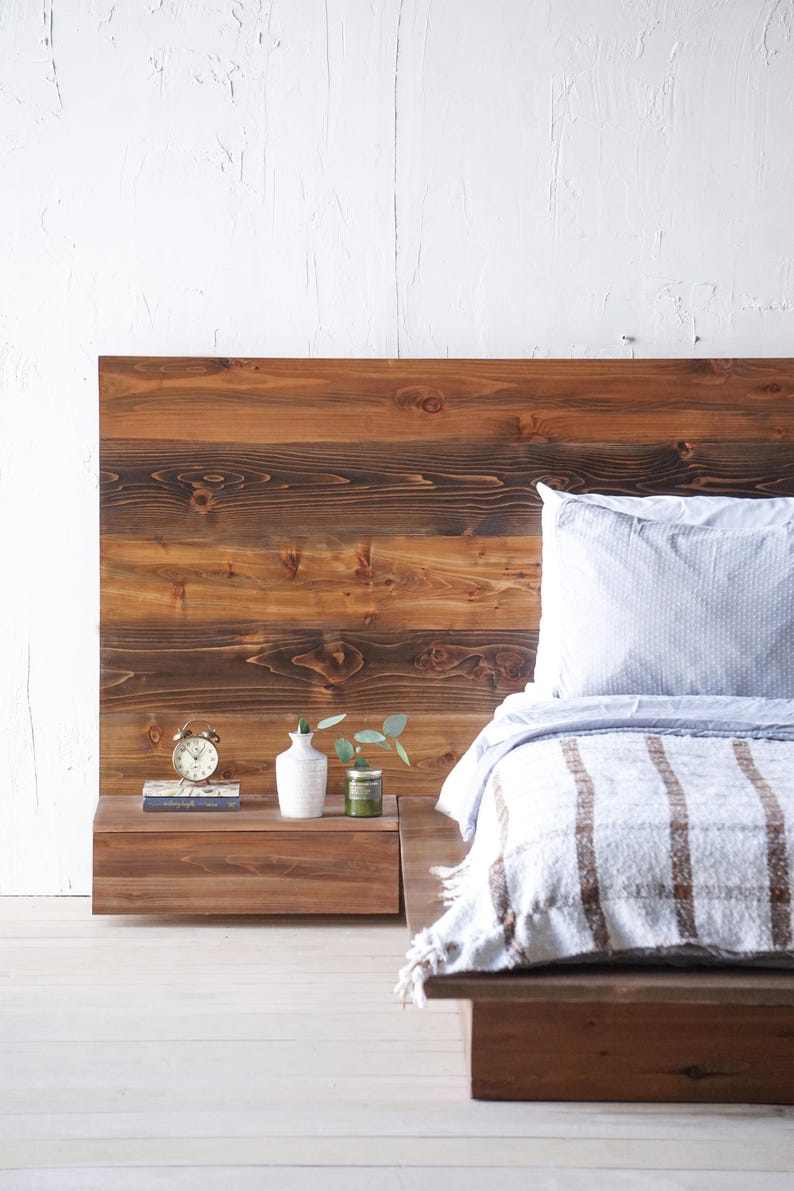 The Driftless - Solid Wood Platform Bed Frame With Wide Headboard ...