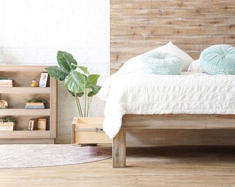 Boswell Stow Bed - Storage Bed - Platform Bed Frame & Headboard - Drawers - Cedar Barn Wood Style -Rustic Modern - Handmade in USA