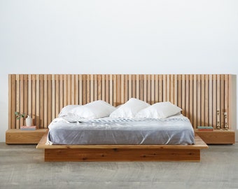 The Cody - Platform Bed Frame and Headboard - Extended Headboard - Solid Wood - Floating Drawers - Handmade in USA