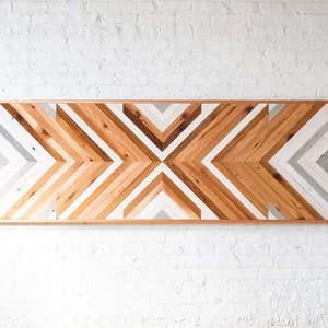 The Tribal - Natural Chevron Headboard - Original Wall Art - Farmhouse Bed Board - Organic - Handmade in USA